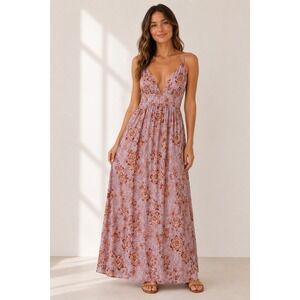 NEW 3rd + Malt Floral Print Maxi Dress Large Sleeveless Open Back Summer NWT